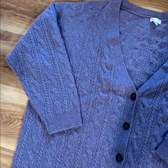 Garnet Hill Cashmere Cable Knit Cardigan Sweater Boyfriend Button Purple - Picture 3 of 9